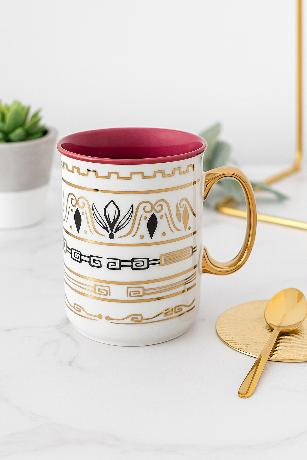White Mug with Black & Gold Detailing