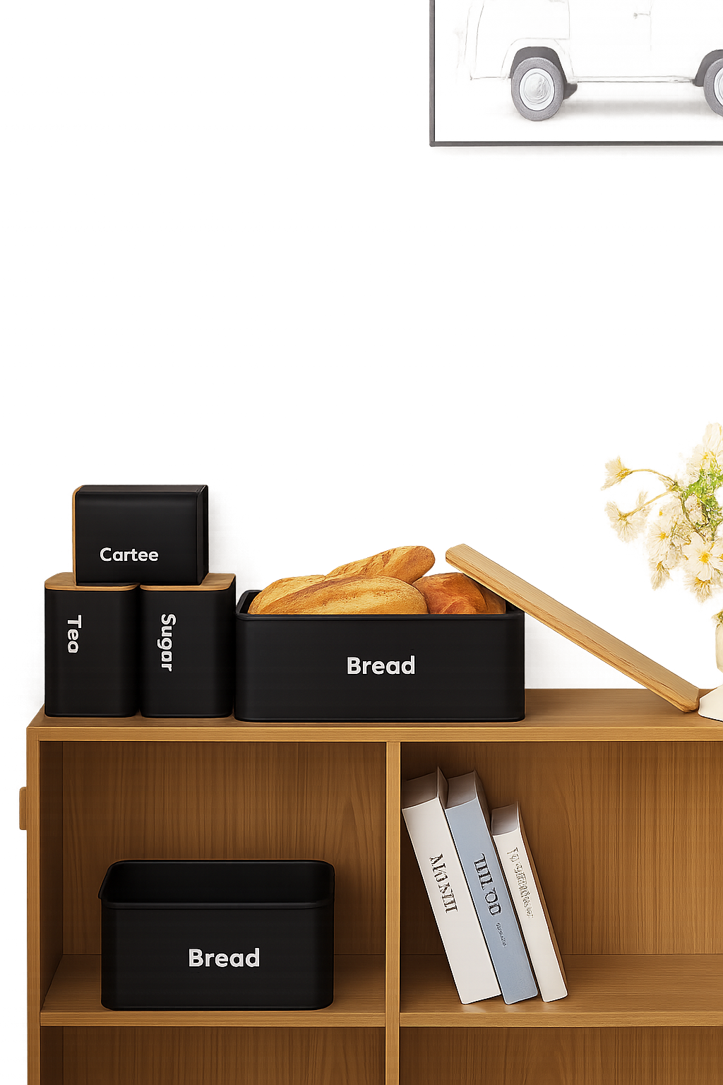 Bread Box with Sugar, Tea & Coffee Containers β 4 Piece Kitchen Storage Set