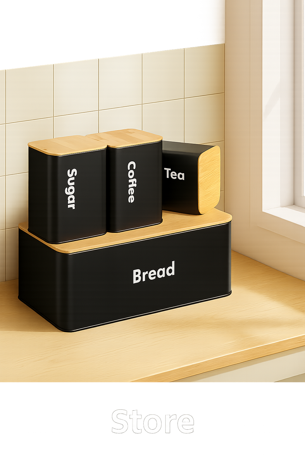 Bread Box with Sugar, Tea & Coffee Containers β 4 Piece Kitchen Storage Set