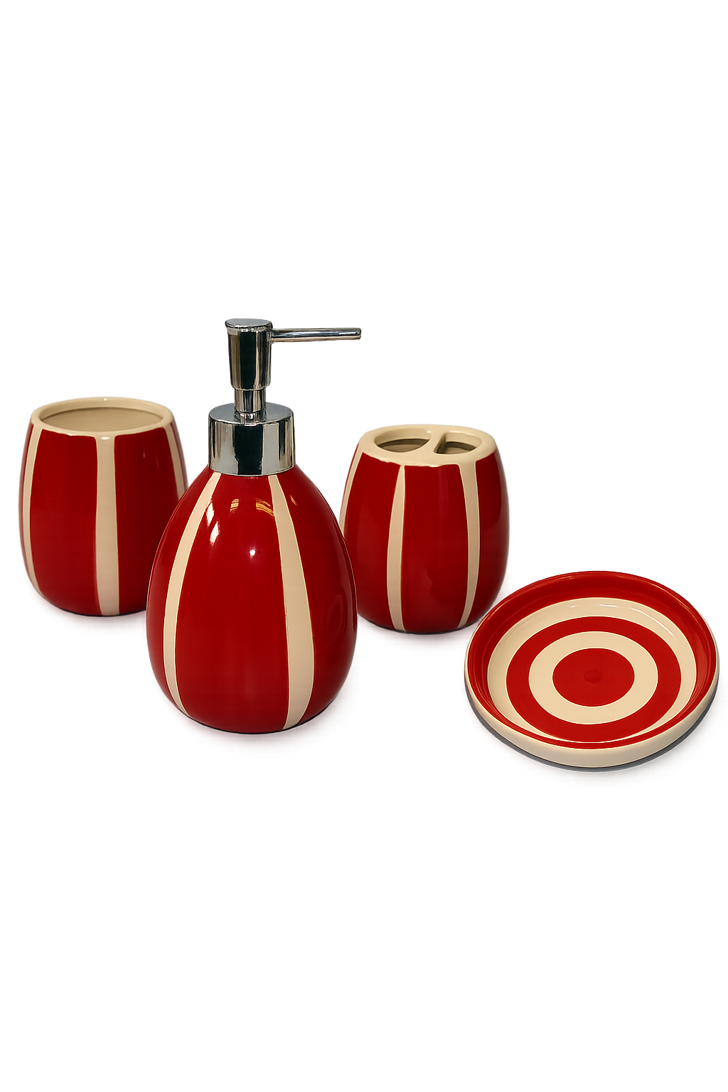 Piece Black & White Stripe Ceramic Bath Set