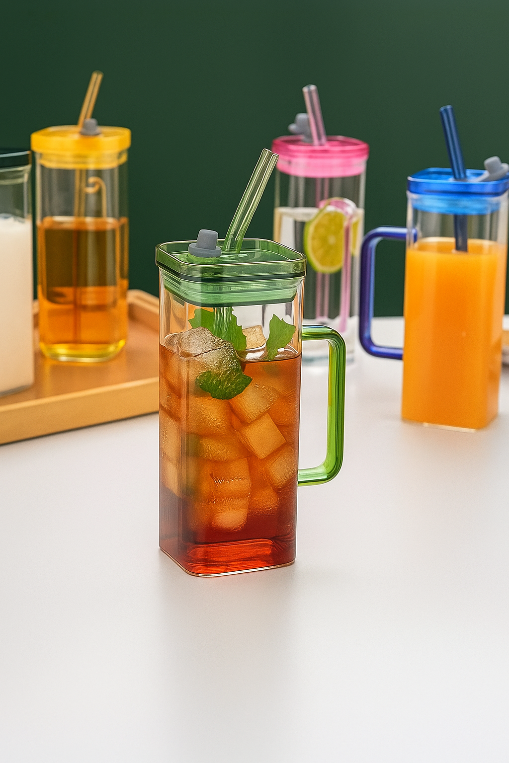 π Vintage Vibes Glass Sipper β Green Lid & Handle | Retro Charm Meets Modern Use