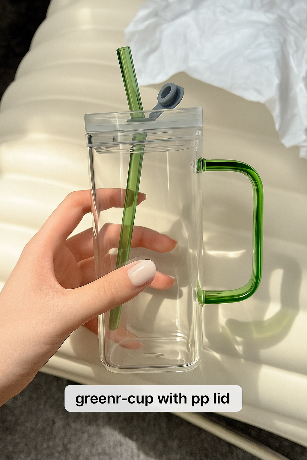 π Vintage Vibes Glass Sipper β Green Lid & Handle | Retro Charm Meets Modern Use