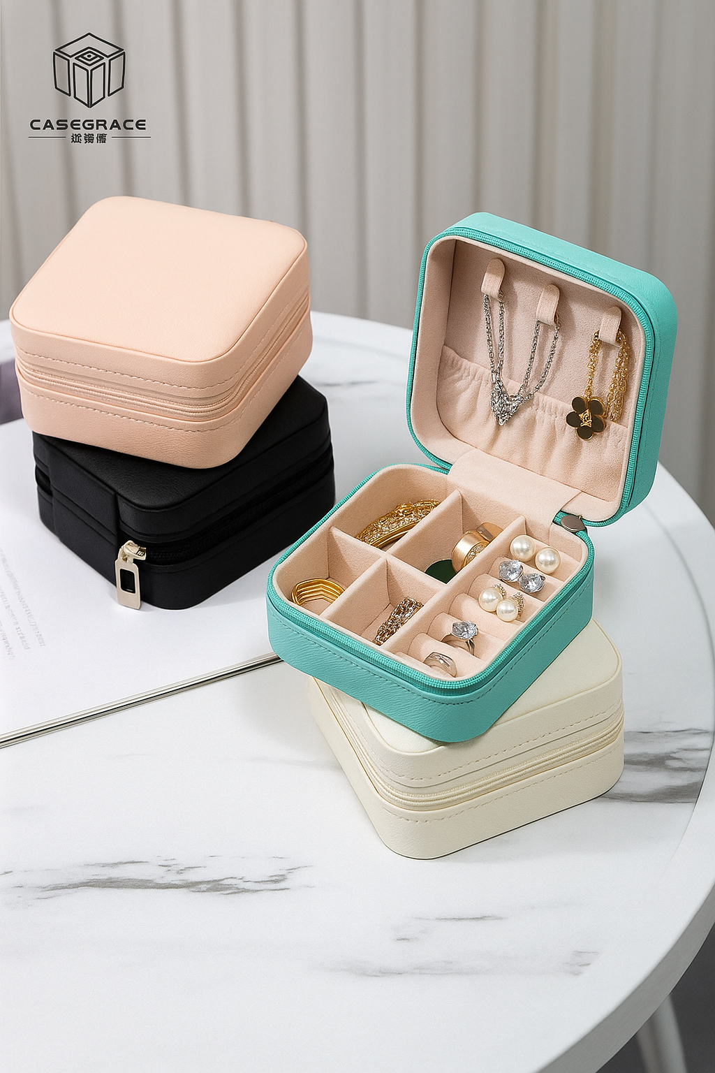Portable Mini Faux Leather Jewelry Box