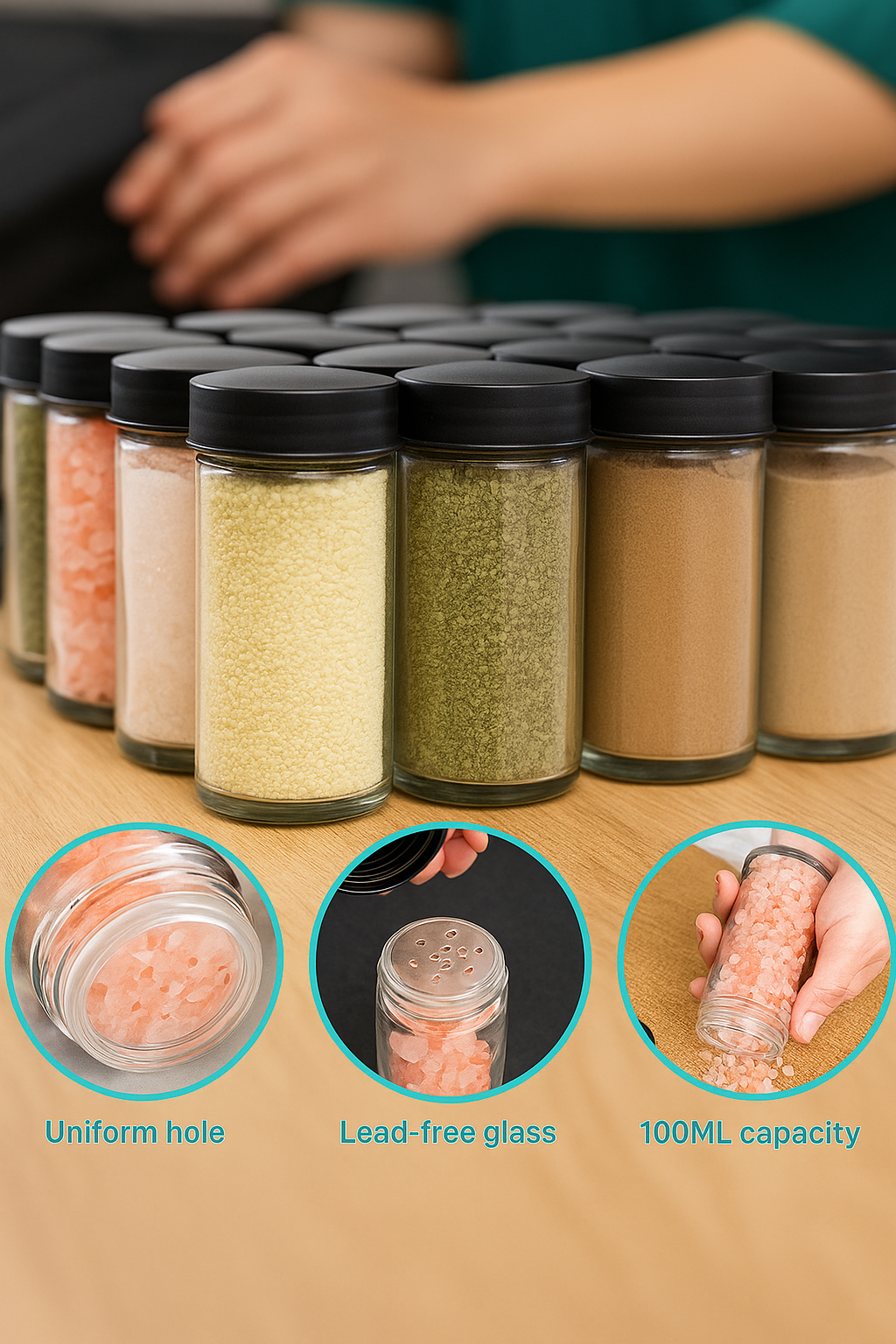 Ferris Wheel Rotating Spice Rack with 18 Glass Jars (100ml) β Space-Saving Kitchen Organizer
