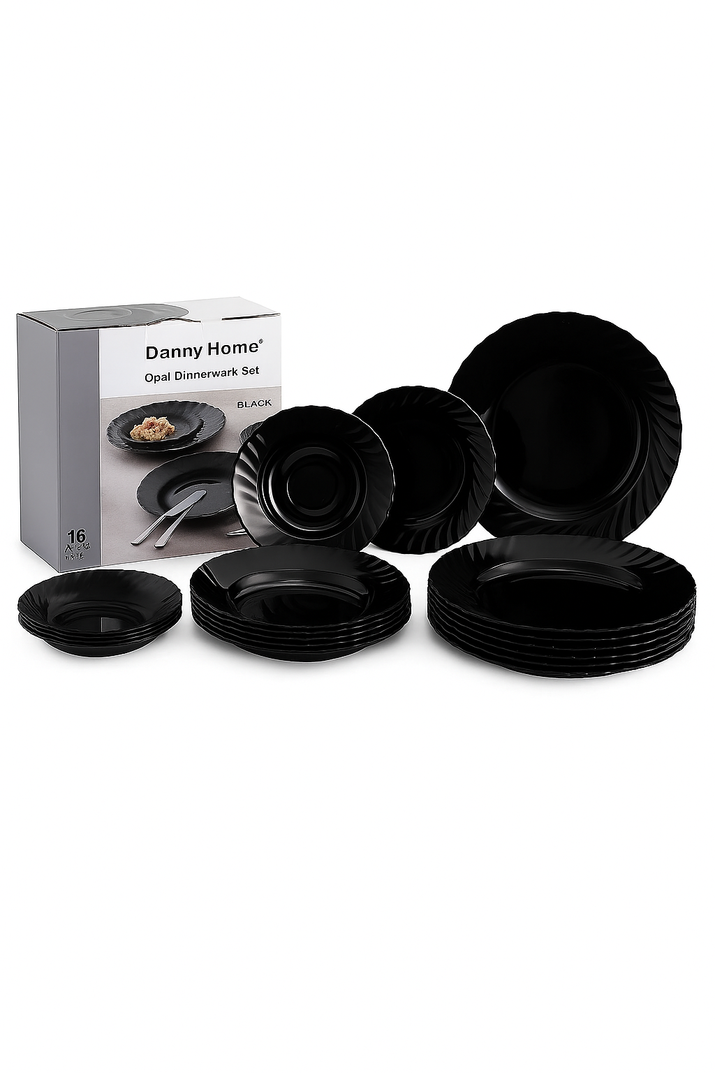 Black Floral Shaped 18 Pcs Dinner Set