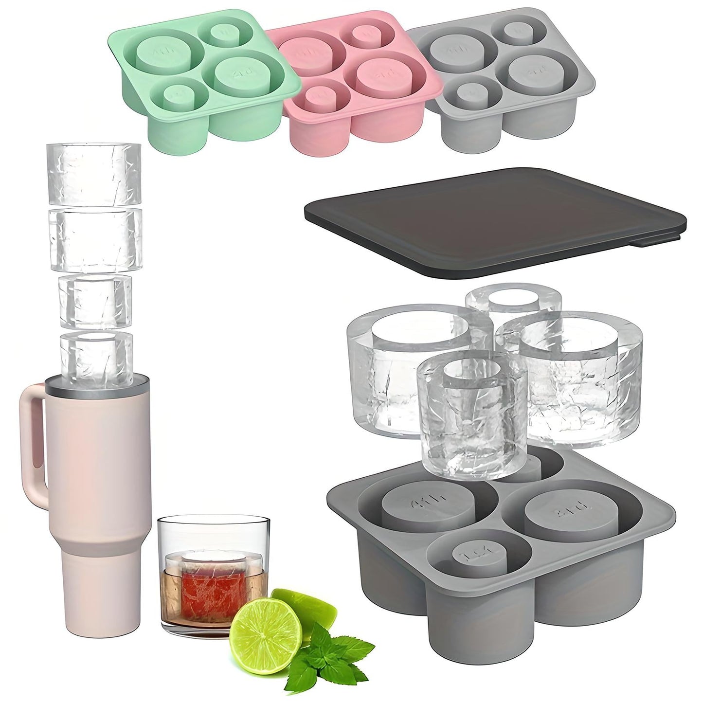 Stanley Ice Cube Maker with Lid – 4 Hollow Cylinder Molds, Random