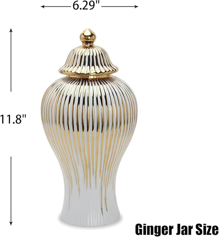 β¨ Regale White Vase Set πΊ with Gold Detailing β Elegant Ginger Jars (Set of 2)