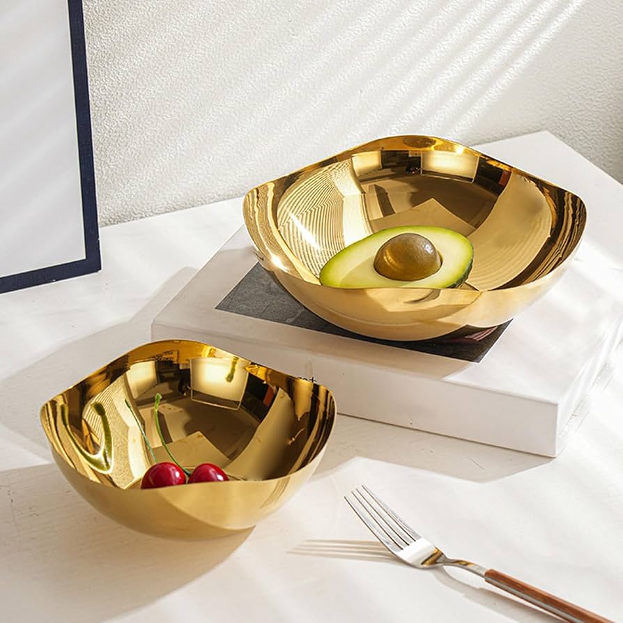 Stainless Steel Golden Fruit & Salad Serving Bowl β 16cm | Available in 20cm, 18cm & 16cm