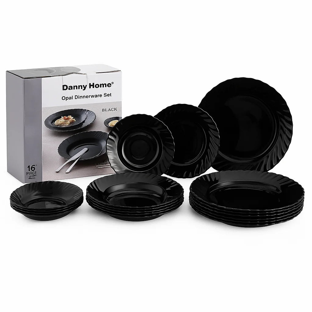 Black Floral Shaped 18 Pcs Dinner Set