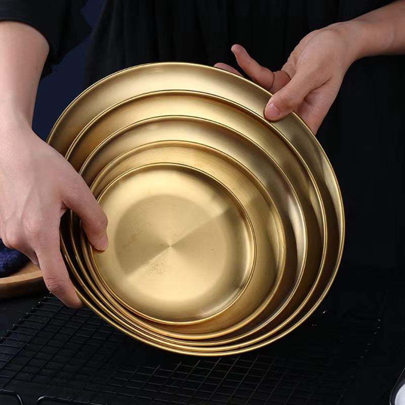 Gold Plate Round Stainless Steel Size : 55 CM