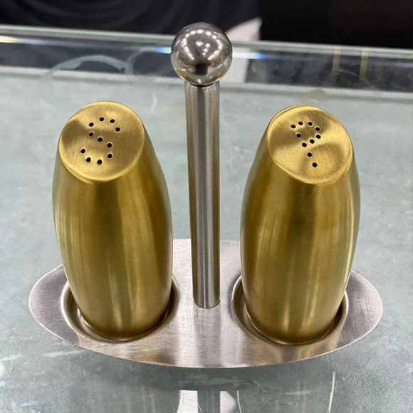 π₯ Drum-Shaped Salt & Pepper Shaker Set β Stainless Steel with Metal Holder π§