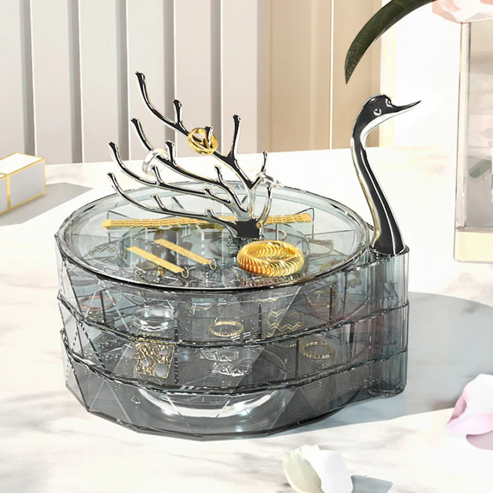 luxury 3 Layer Swan Jewelry Organizer