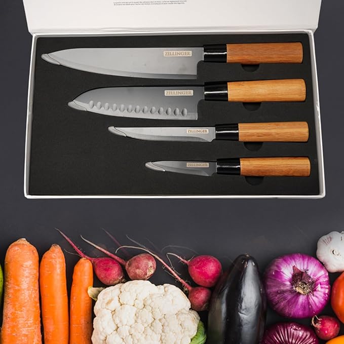 Zillinger Premium Stainless Steel Knife Set – 4 Pcs with Stand