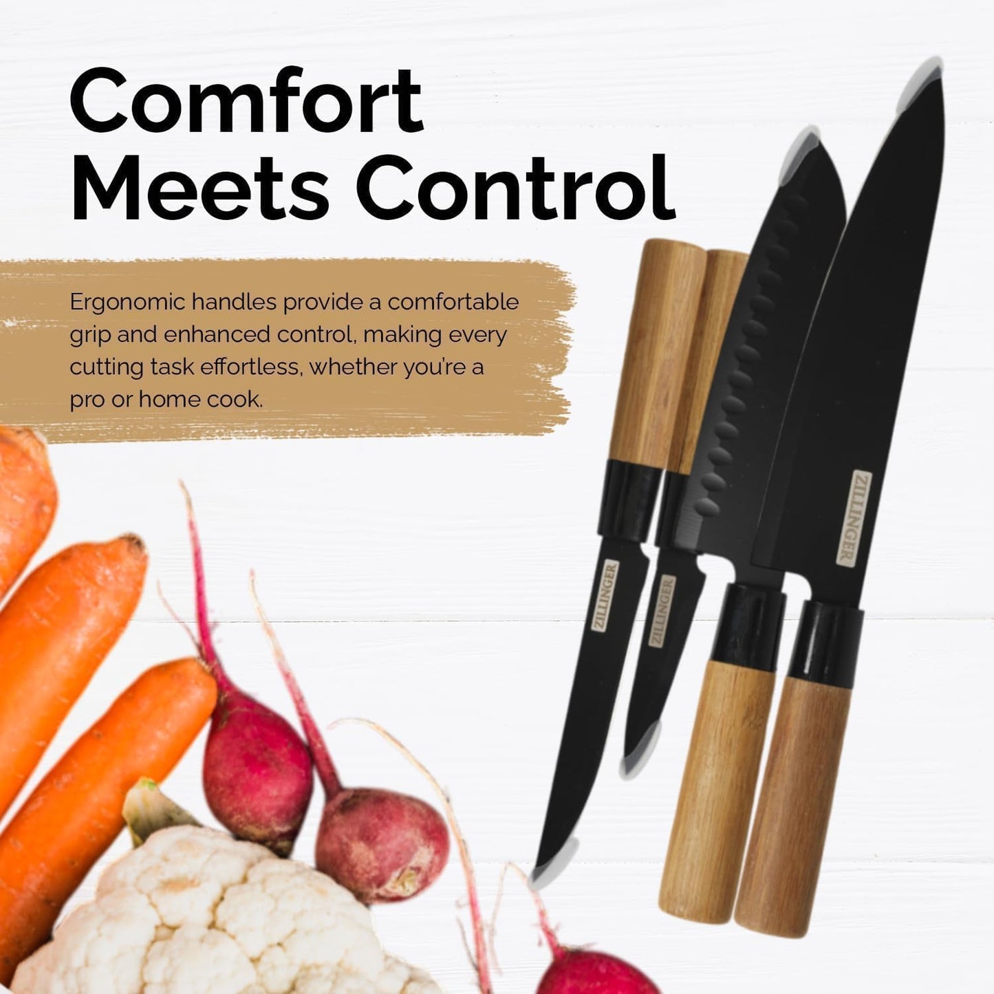 Zillinger Premium Stainless Steel Knife Set – 4 Pcs with Stand