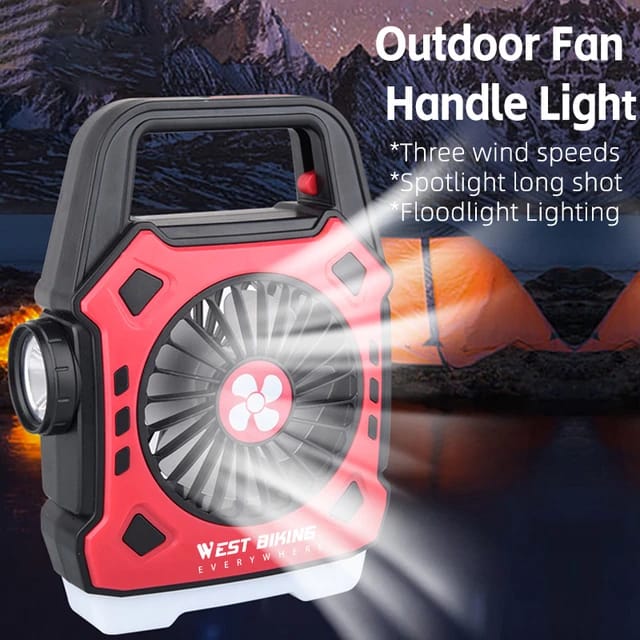 Rechargeable Camping Desk Fan with LED Light & Handle – Portable Tent Fan