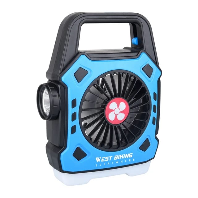 Rechargeable Camping Desk Fan with LED Light & Handle – Portable Tent Fan