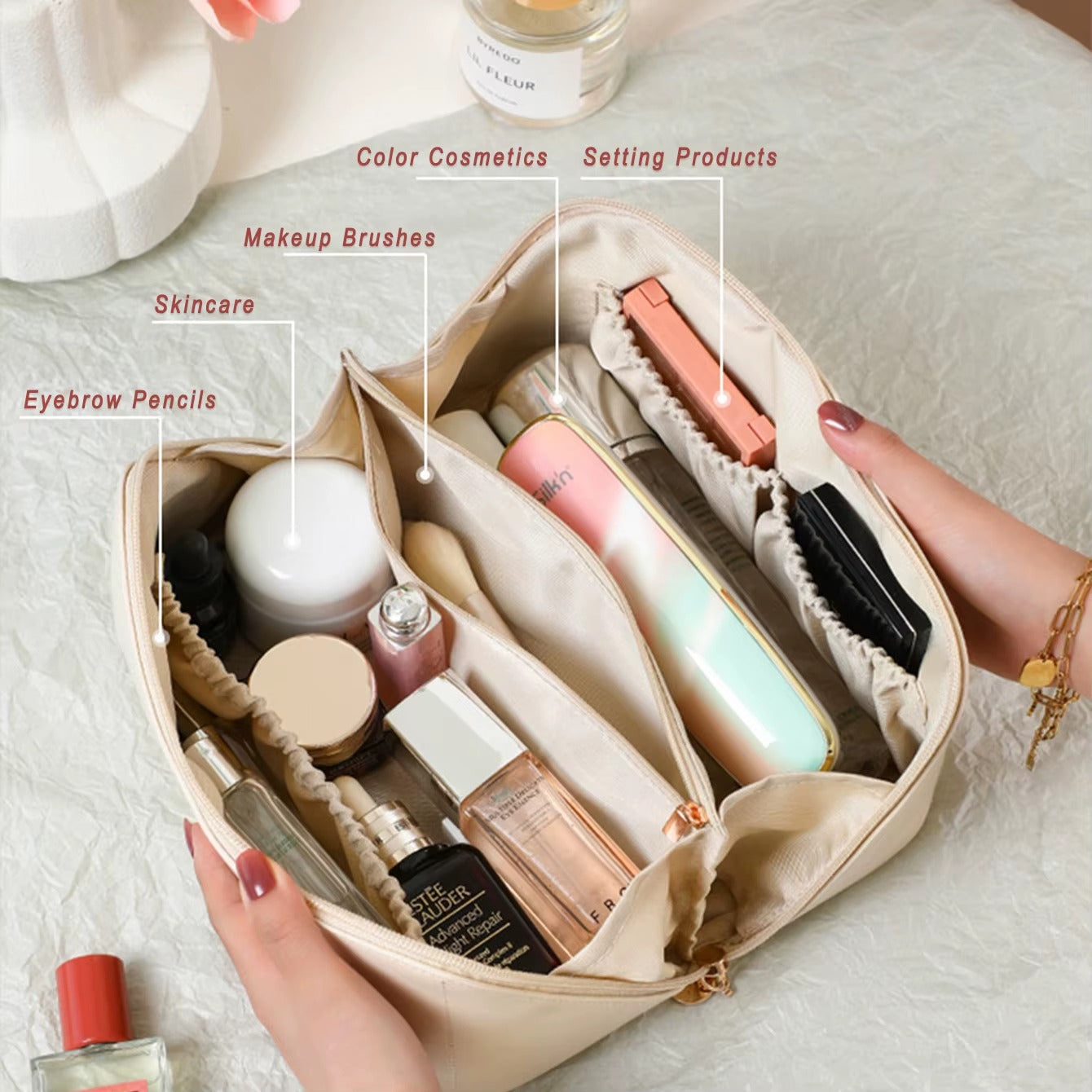 PU Leather Large Capacity Travel Cosmetic Bag – Waterproof & Stylish Organizer