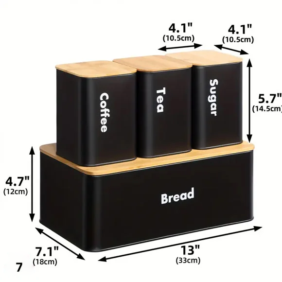 Bread Box with Sugar, Tea & Coffee Containers β 4 Piece Kitchen Storage Set