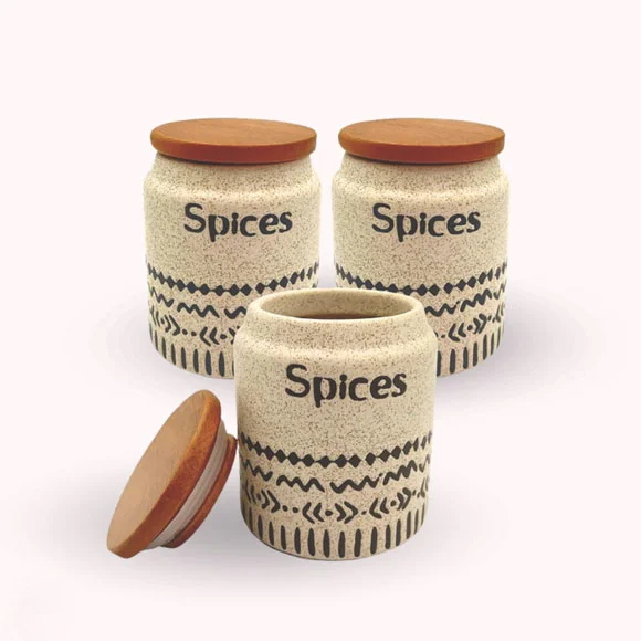 Ceramic Spice Jars Set of 3 (200ml) – Elegant Kitchen Storage