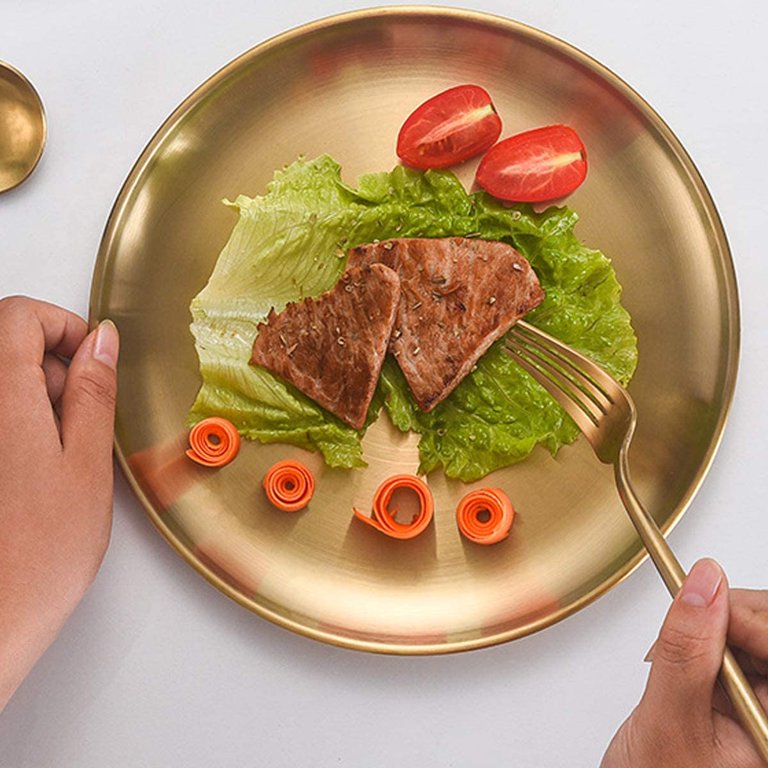 Gold Plate Round Stainless Steel Size : 55 CM