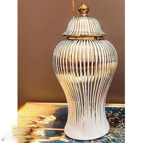 β¨ Regale White Vase Set πΊ with Gold Detailing β Elegant Ginger Jars (Set of 2)