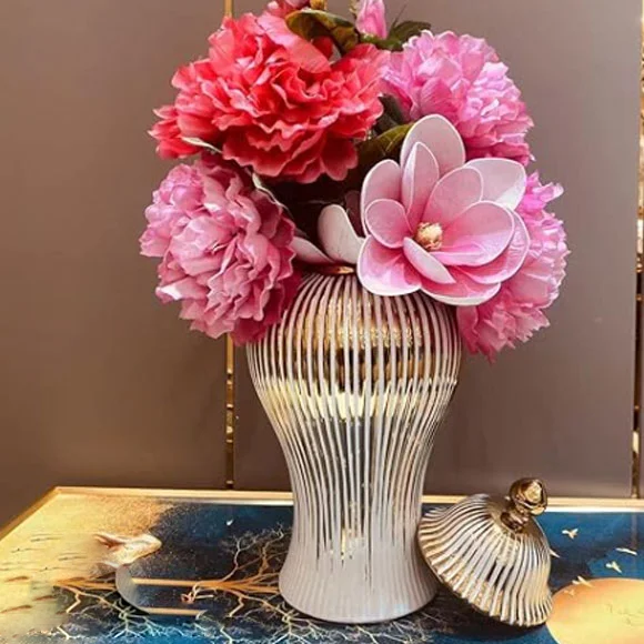 β¨ Regale White Vase Set πΊ with Gold Detailing β Elegant Ginger Jars (Set of 2)