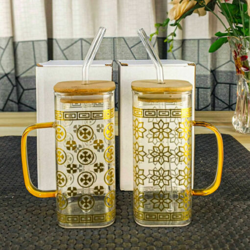 Golden Classic Straw Glass Juice Mug β 1 Pc | Elegant Reusable Drinkwarev