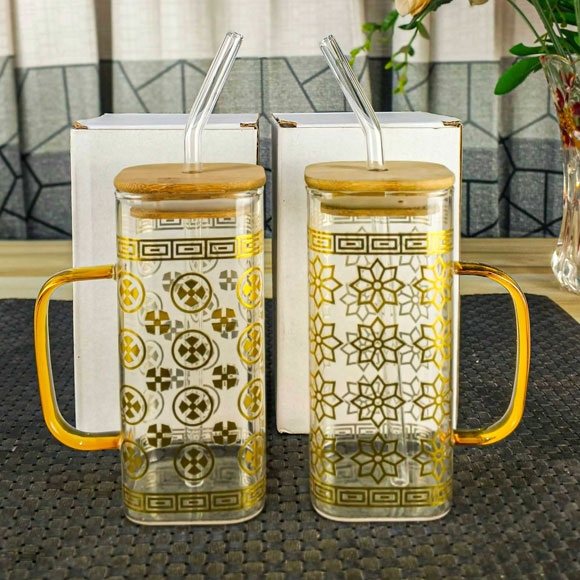 Golden Classic Straw Glass Juice Mug β 1 Pc | Elegant Reusable Drinkwarev