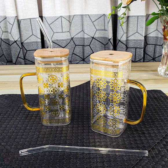 Golden Classic Straw Glass Juice Mug β 1 Pc | Elegant Reusable Drinkwarev