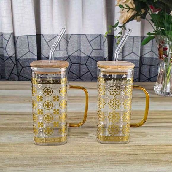 Golden Classic Straw Glass Juice Mug β 1 Pc | Elegant Reusable Drinkwarev