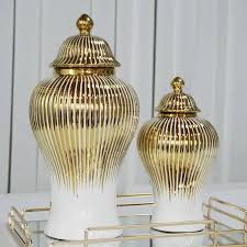β¨ Regale White Vase Set πΊ with Gold Detailing β Elegant Ginger Jars (Set of 2)