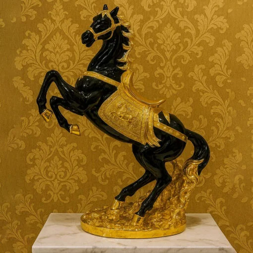 Porcelain Horse Statue β Luxury Golden & Black Ornament (2 Feet)