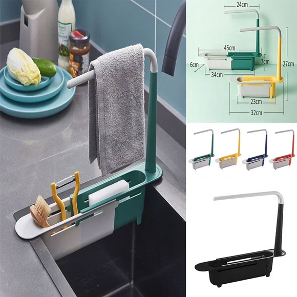 Telescopic Sink Shelf – Adjustable Kitchen Sink Organizer for Soap, Sponges & Cloths