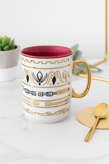 White Mug with Black & Gold Detailing
