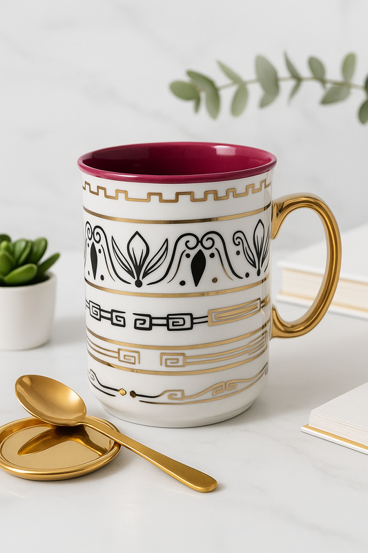 White Mug with Black & Gold Detailing