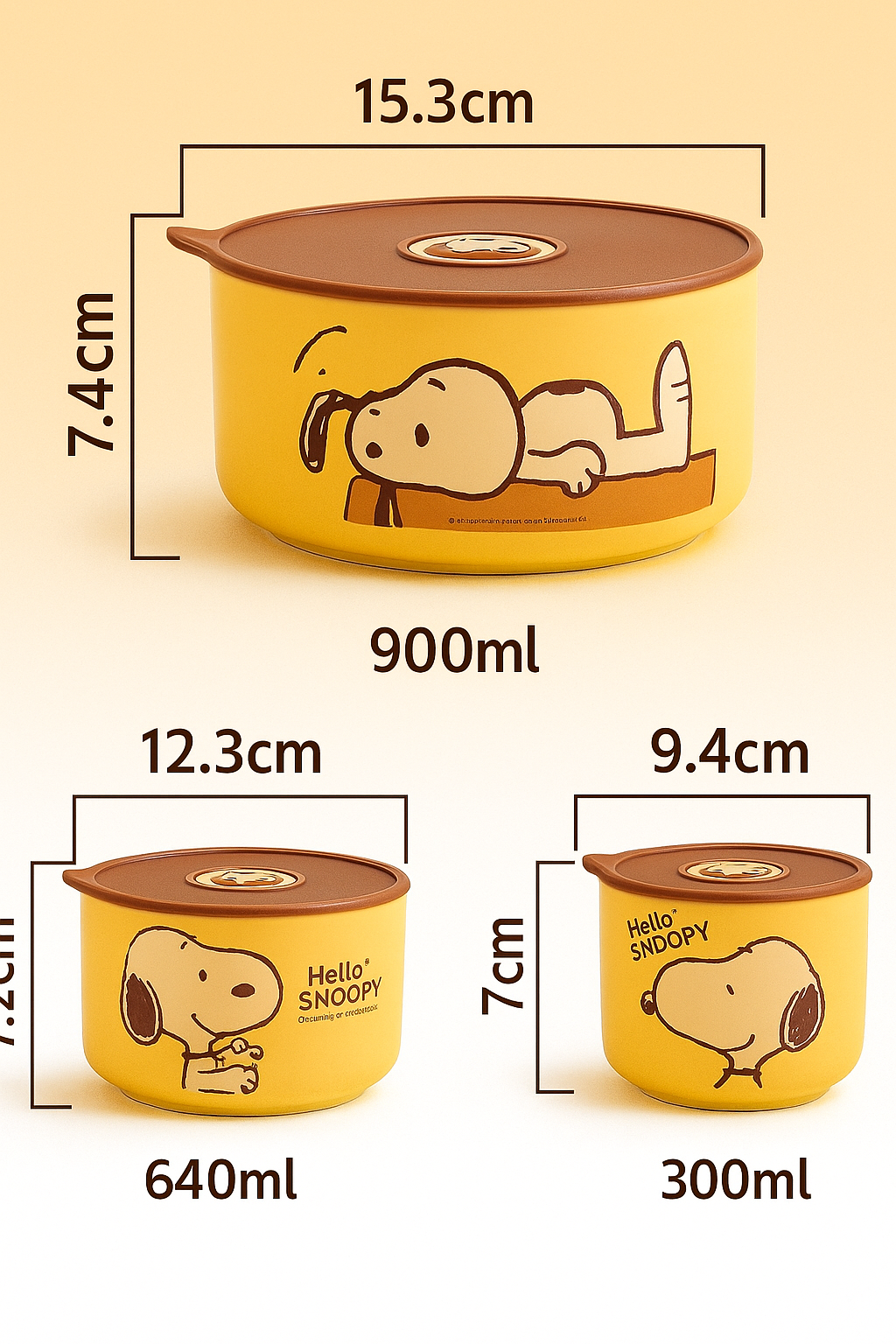 Snoopy Bowl Three Piece Set Crisper Box Child Cartoon Snoopy Ceramics Fresh Bowl with Lid Suit Girl Tableware Lunch Box Gift Box