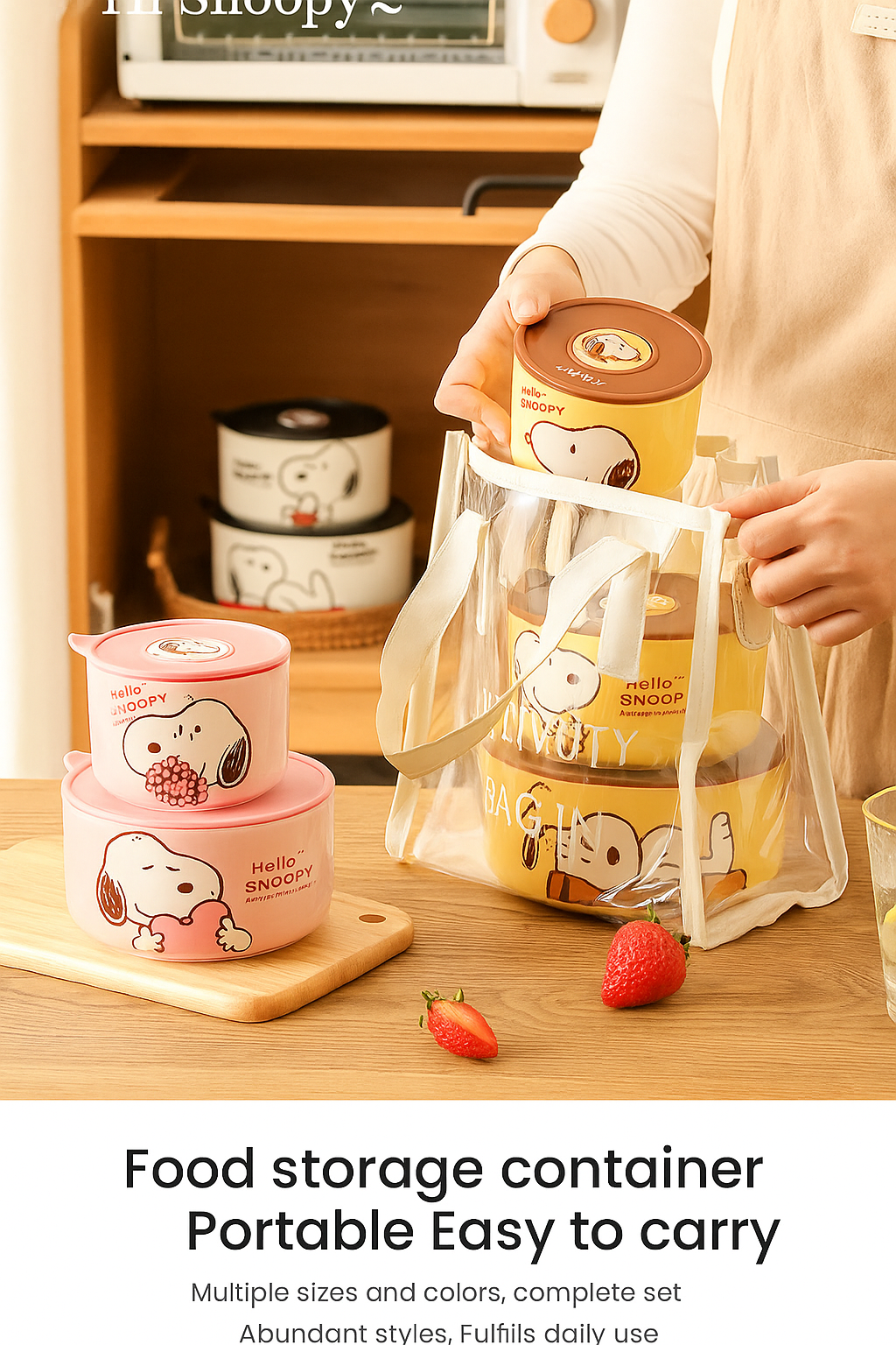 Snoopy Bowl Three Piece Set Crisper Box Child Cartoon Snoopy Ceramics Fresh Bowl with Lid Suit Girl Tableware Lunch Box Gift Box