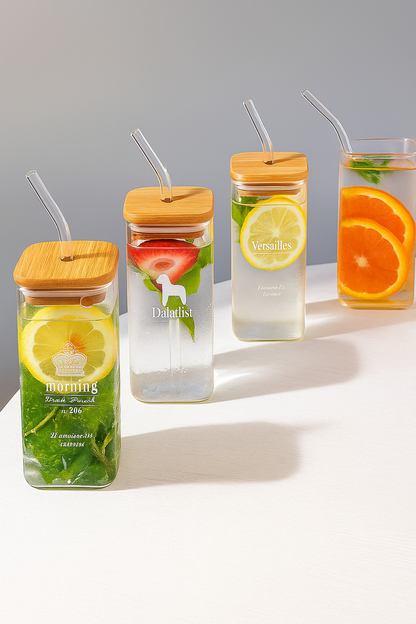 🍃 Vintage Vibes Glass Sipper – Green Lid & Handle | Retro Charm Meets Modern Use