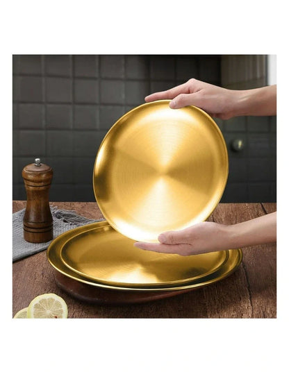Gold Plate Round Stainless Steel Size : 55 CM