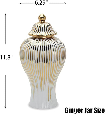 ✨ Regale White Vase Set 🏺 with Gold Detailing – Elegant Ginger Jars (Set of 2)