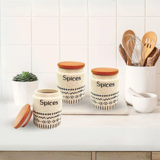 Ceramic Spice Jars Set of 3 (200ml) – Elegant Kitchen Storage
