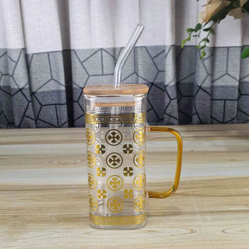 Golden Classic Straw Glass Juice Mug – 1 Pc | Elegant Reusable Drinkwarev