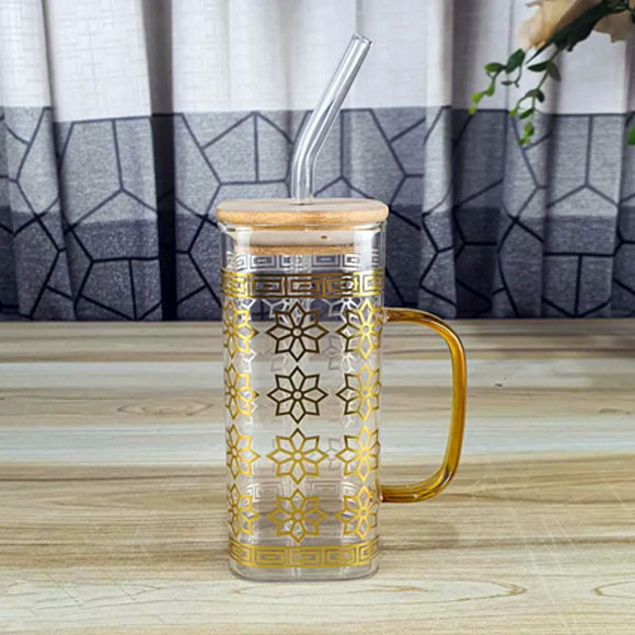 Golden Classic Straw Glass Juice Mug – 1 Pc | Elegant Reusable Drinkwarev