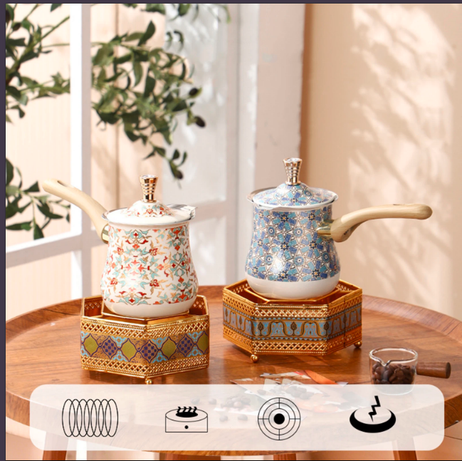 Turkish Coffee Pot with Long Wooden with Lid Arabic Heavy Duty 550/720ML