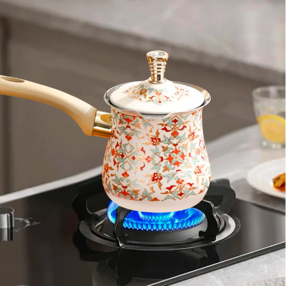 Turkish Coffee Pot with Long Wooden with Lid Arabic Heavy Duty 550/720ML