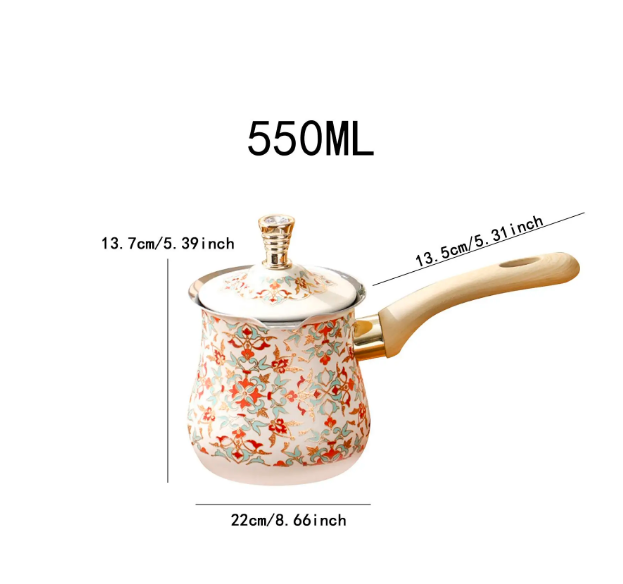 Turkish Coffee Pot with Long Wooden with Lid Arabic Heavy Duty 550/720ML