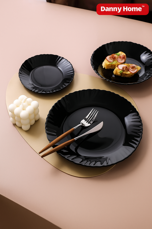 Black Floral Shaped 18 Pcs Dinner Set