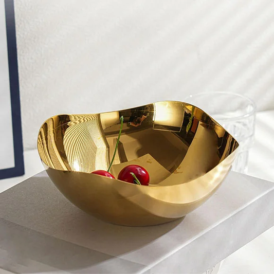 Stainless Steel Golden Fruit & Salad Serving Bowl – 16cm | Available in 20cm, 18cm & 16cm